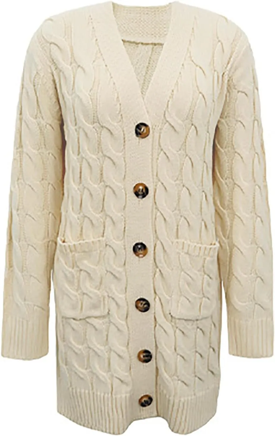 Women's Button Down Long Sleeve Chunky Knit Cardigans Open Front Cable Coat Trendy Sweaters Outerwears with Pockets