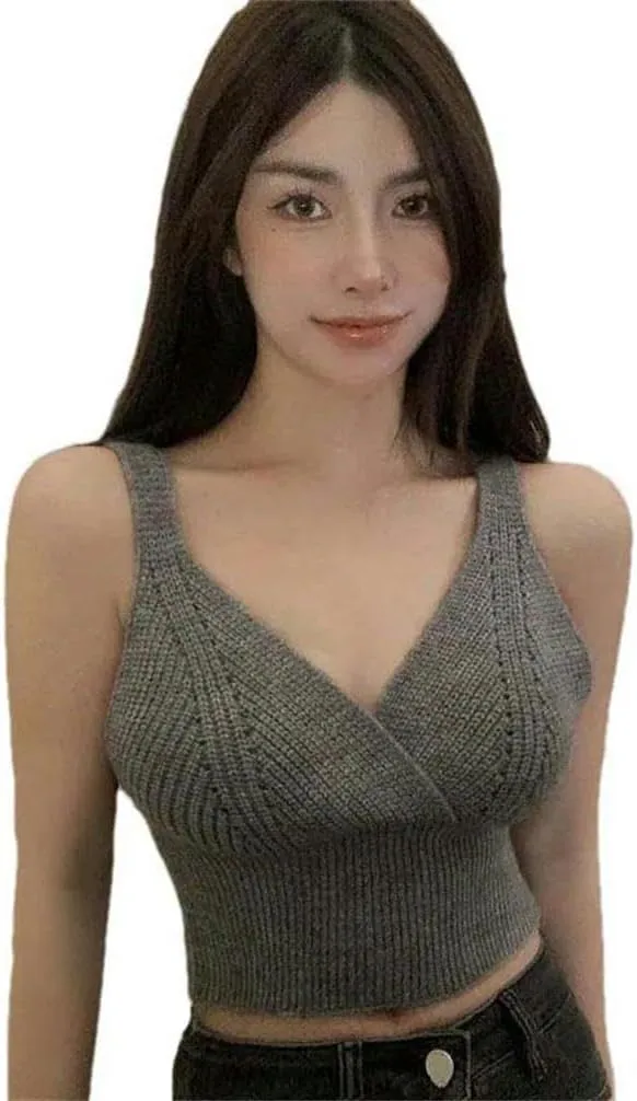 Women's Camisole Short Knitted Camisole Korean Style Vest Solid Color Outer Versatile Short Top Cotton Inner and Outerwear