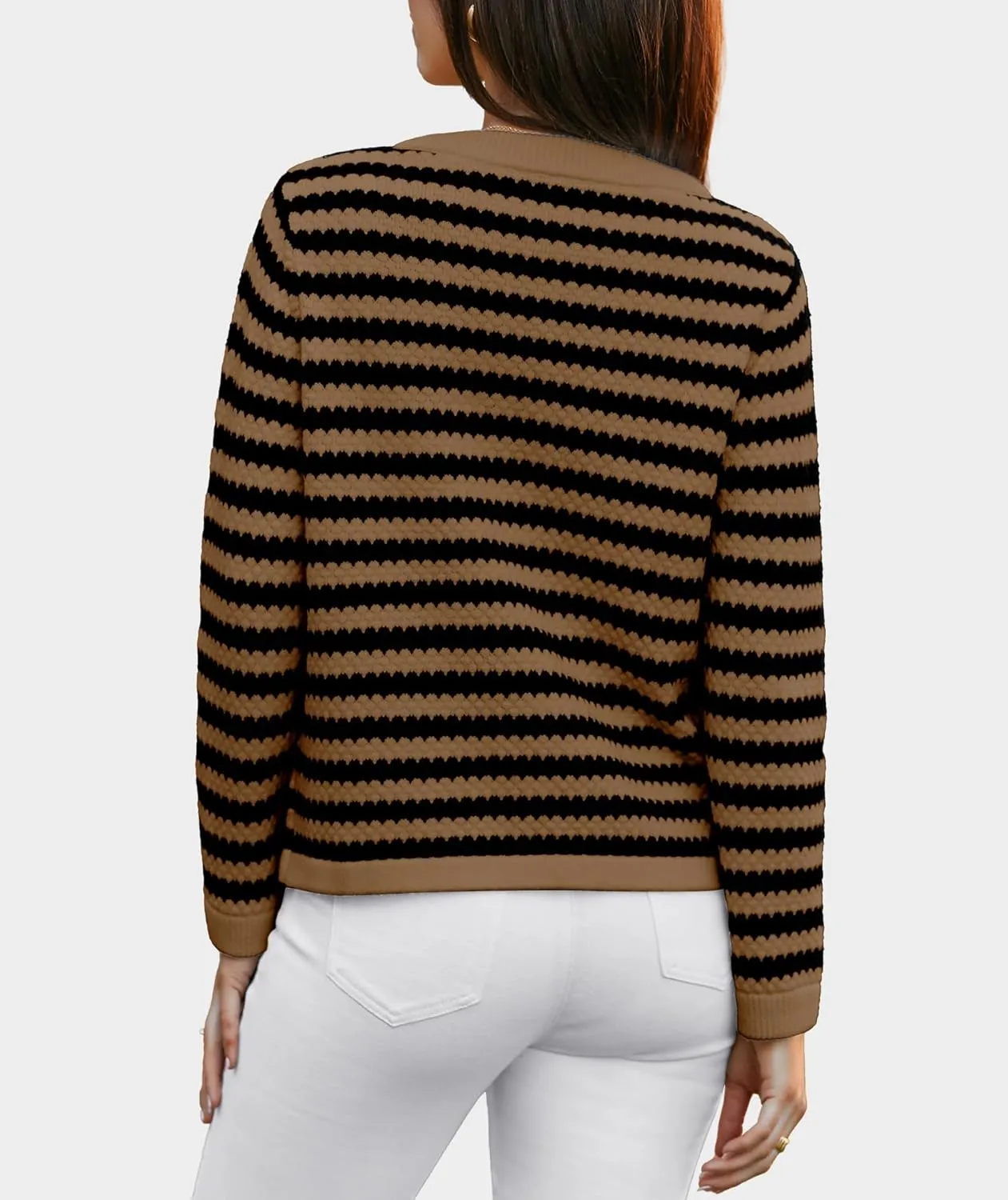 Women's Cardigan Sweaters Long Sleeve V Neck Button Down Knit Outerwear Spring Casual Open Front Cropped Jacket