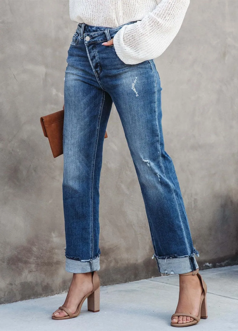 Womens Cargo Denim Jeans High Waisted Stretchy Flap Pocket Straight Leg Pants