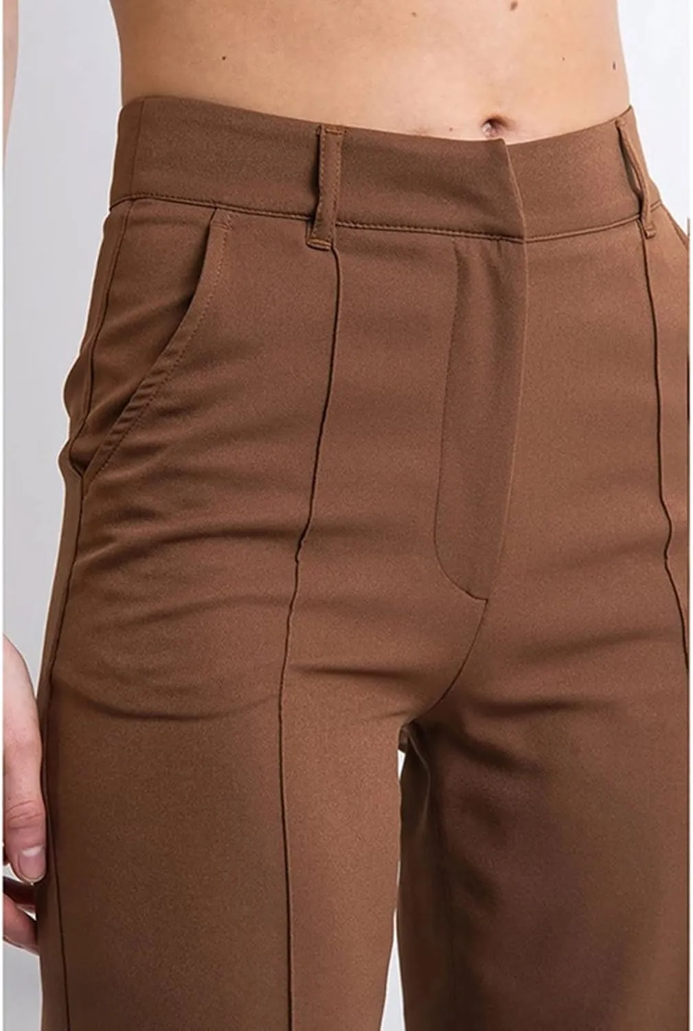 Womens Casual High Waist Straight Leg Ankle Business Dress Pants Stretchy Button Business Dress Work Pocket Trousers