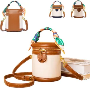Women's color matching bucket bag, cylinder bag in summer, fashionable and versatile crossbody bags