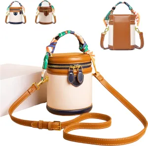 Women's color matching bucket bag, cylinder bag in summer, fashionable and versatile crossbody bags