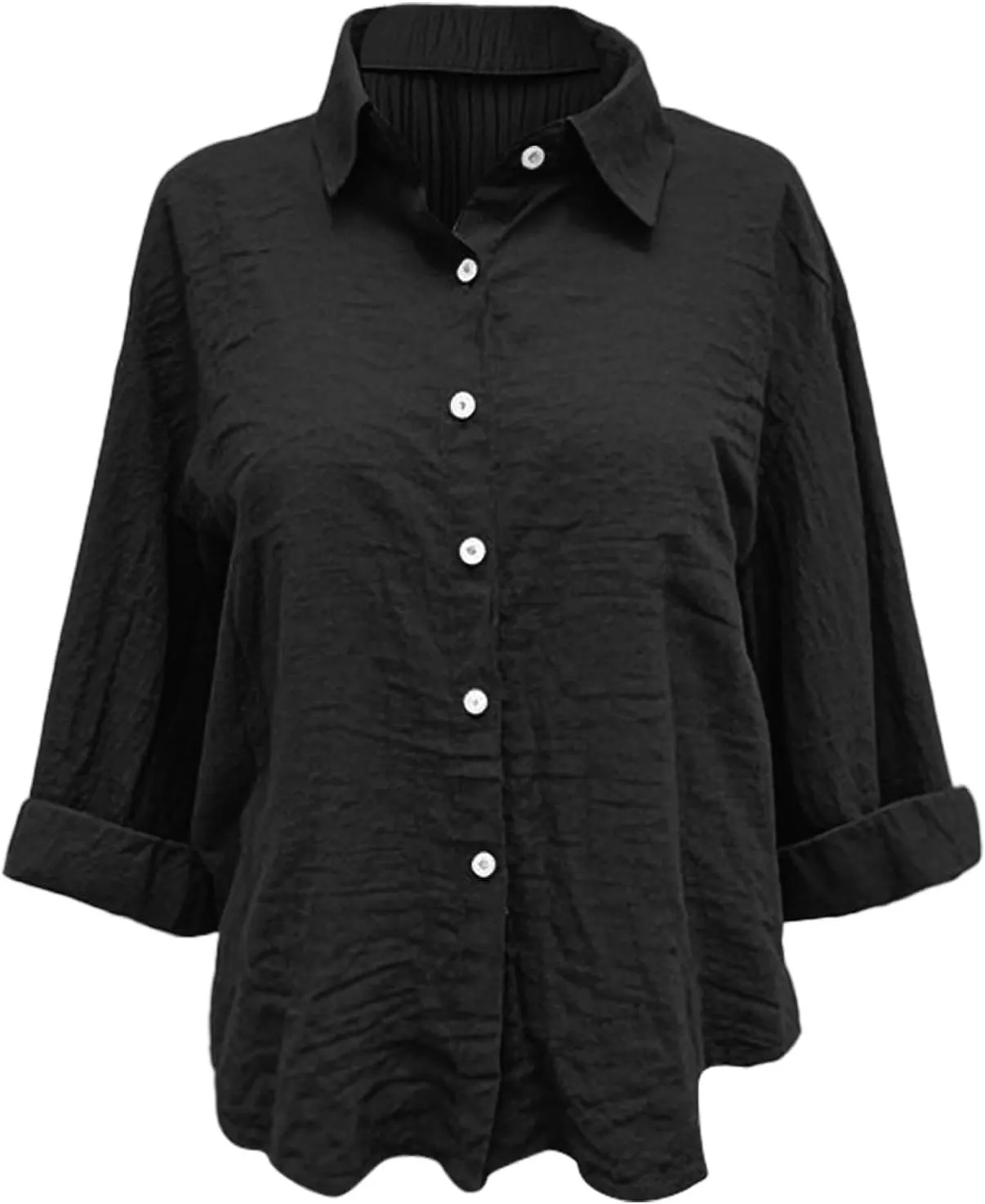 Womens Cotton Linen Shirts Solid 3/4 Sleeve Tunic Tops V Neck Roll up Button Down Blouses 2025 Summer Casual Tops