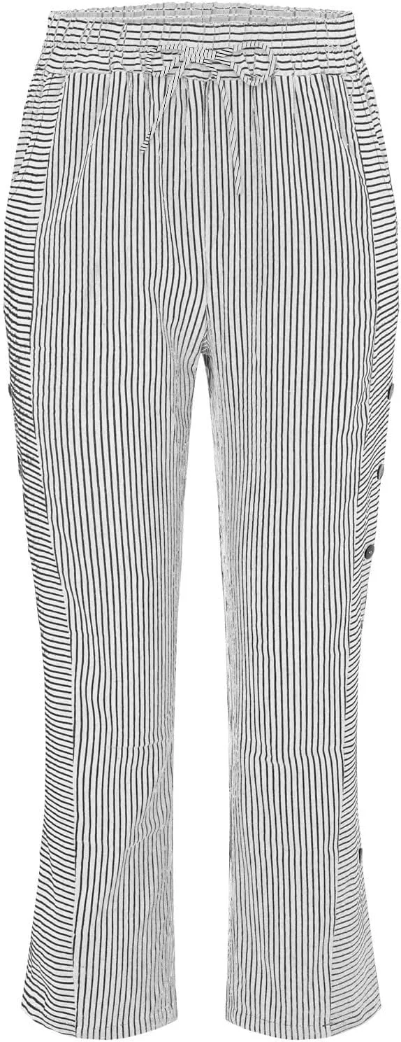 Women's Cotton Linen Straight Trousers Loose Fit High-Waist Pants with Side Buttons for Vacation