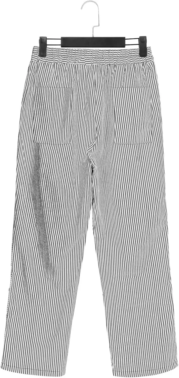 Women's Cotton Linen Straight Trousers Loose Fit High-Waist Pants with Side Buttons for Vacation