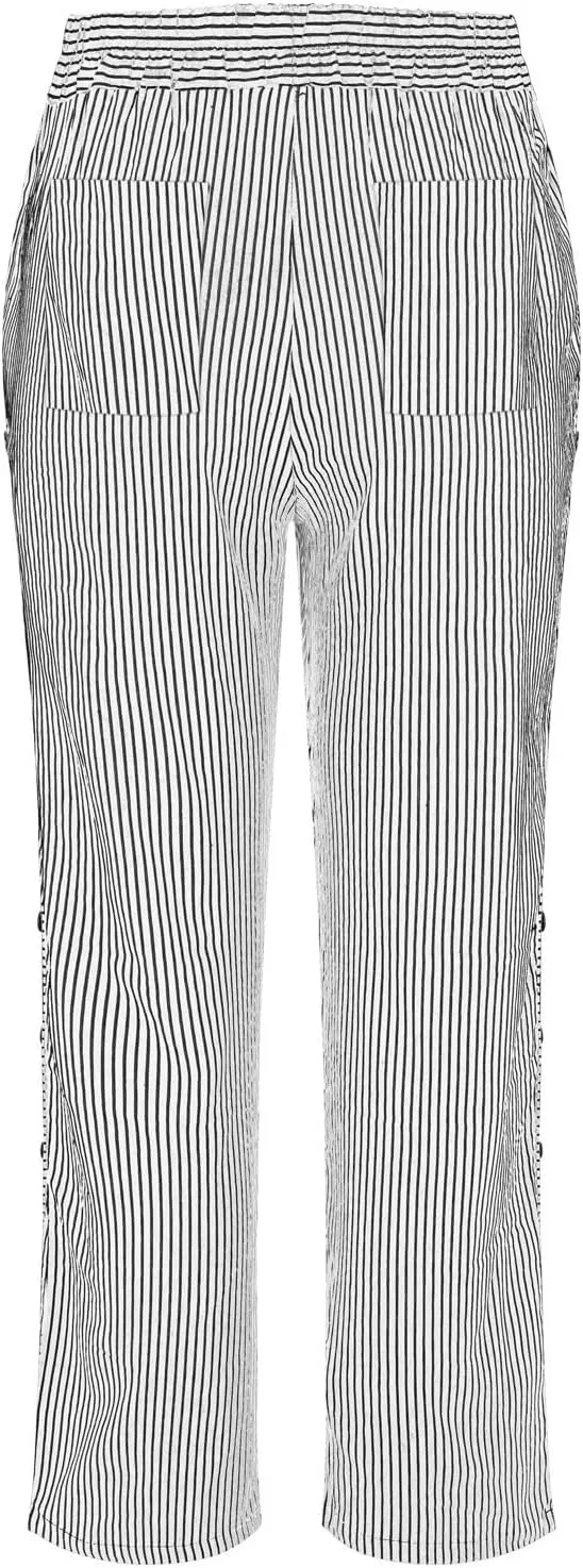 Women's Cotton Linen Straight Trousers Loose Fit High-Waist Pants with Side Buttons for Vacation