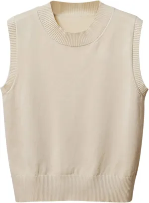Womens Crew-Neck Knitted Sweater Vest,Sweater Vest,Pure Casual Business Dress Vest,Cable Knit Crop Tank Tops