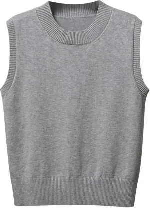 Womens Crew-Neck Knitted Sweater Vest,Sweater Vest,Pure Casual Business Dress Vest,Cable Knit Crop Tank Tops