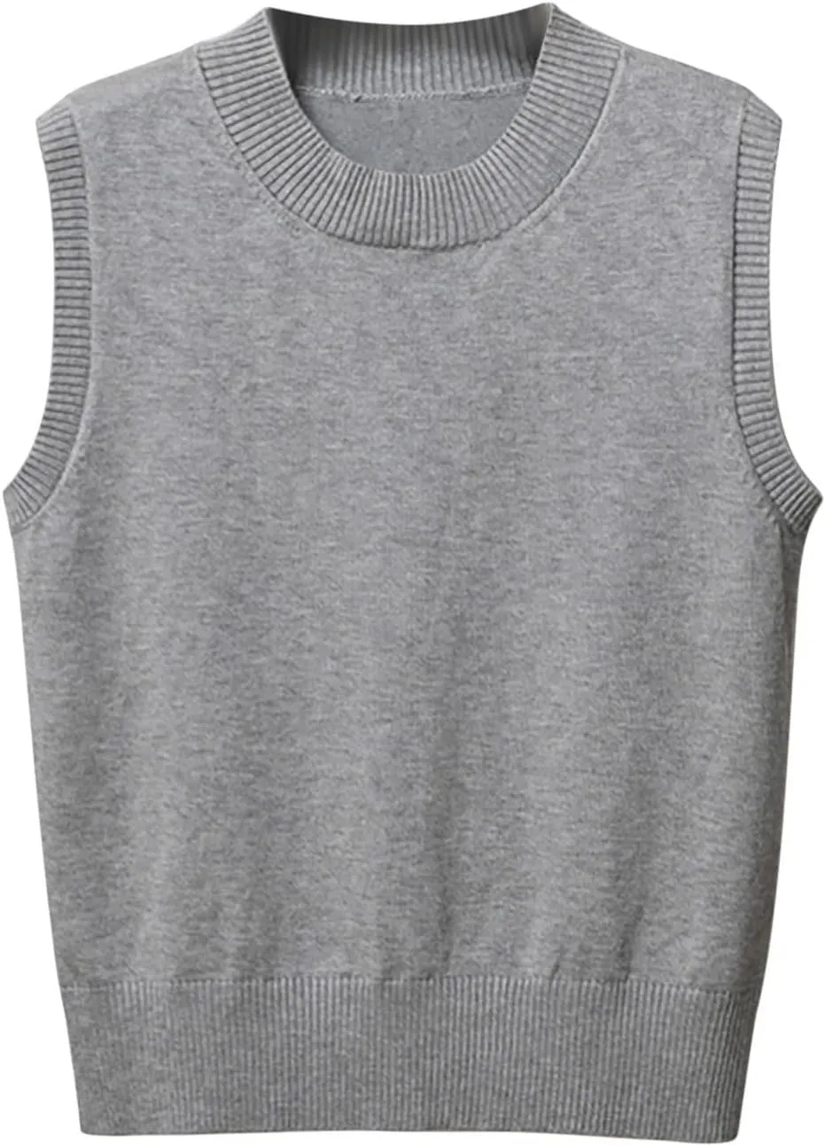 Womens Crew-Neck Knitted Sweater Vest,Sweater Vest,Pure Casual Business Dress Vest,Cable Knit Crop Tank Tops