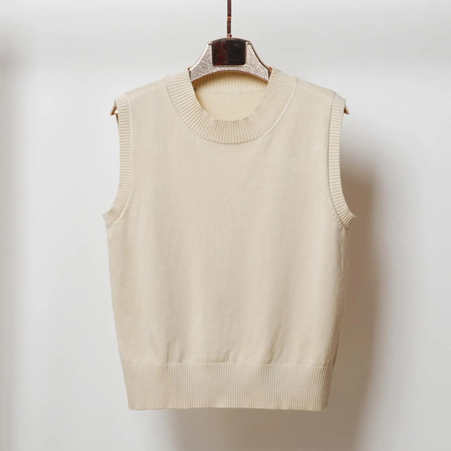 Womens Crew-Neck Knitted Sweater Vest,Sweater Vest,Pure Casual Business Dress Vest,Cable Knit Crop Tank Tops