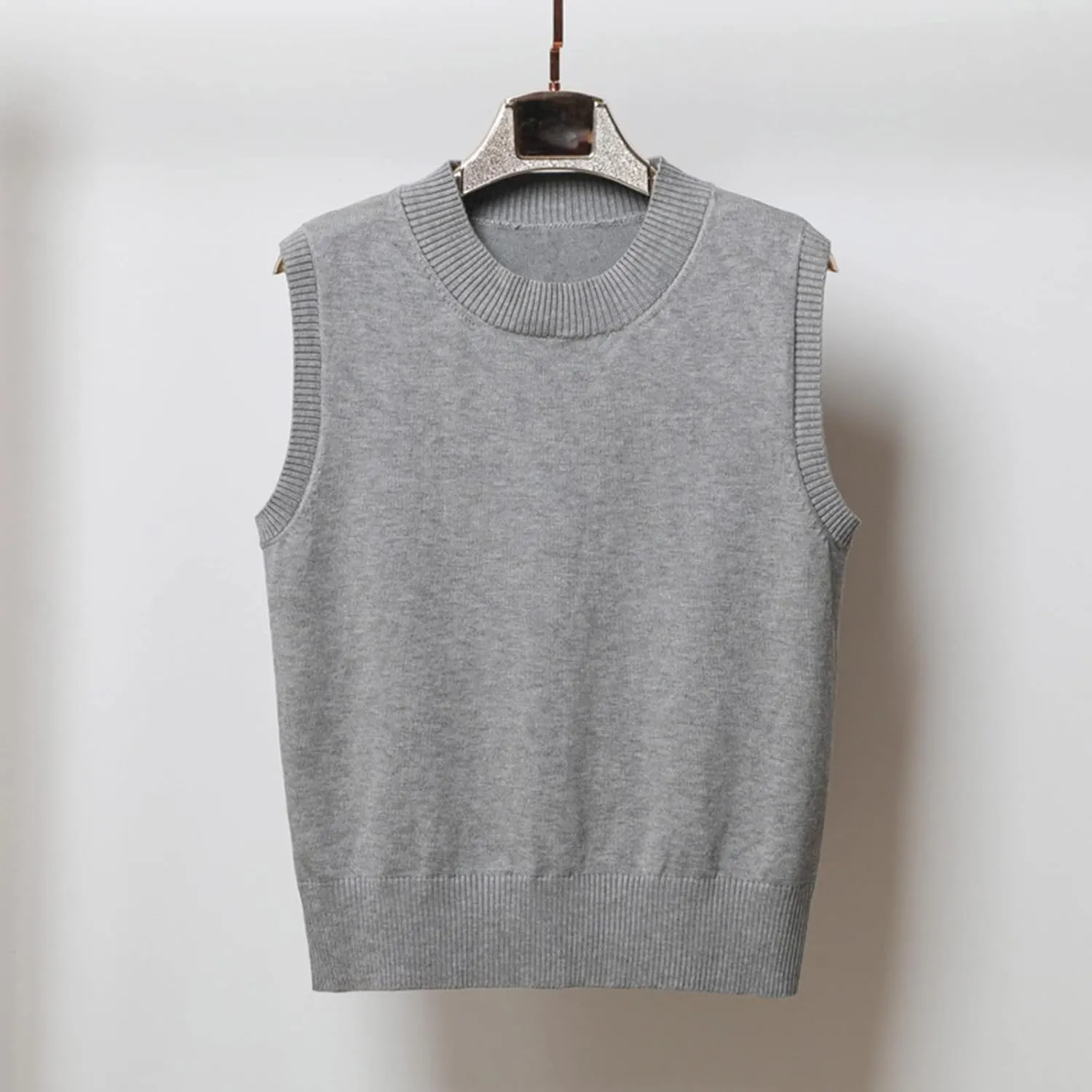 Womens Crew-Neck Knitted Sweater Vest,Sweater Vest,Pure Casual Business Dress Vest,Cable Knit Crop Tank Tops