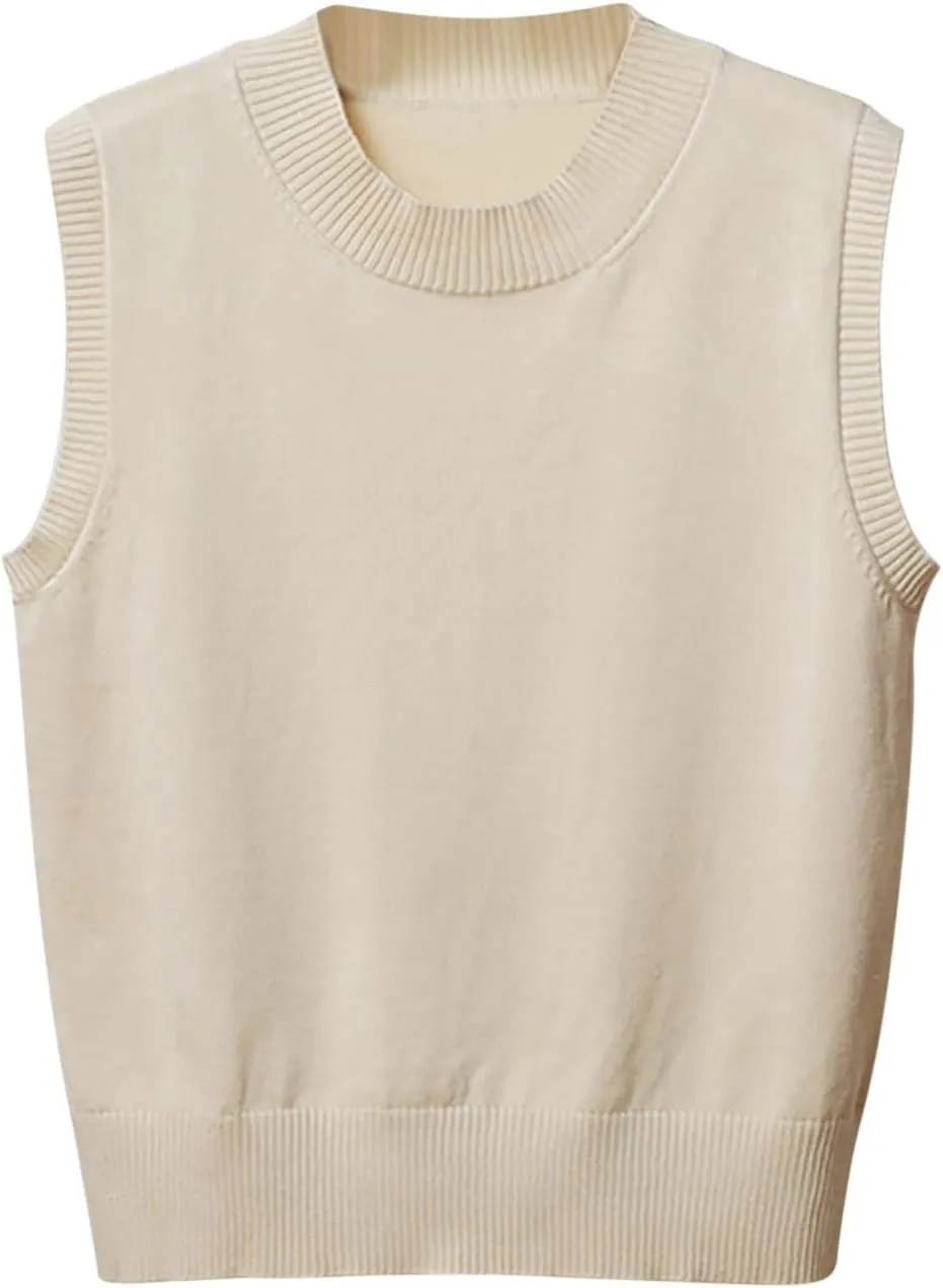 Womens Crew-Neck Knitted Sweater Vest,Sweater Vest,Pure Casual Business Dress Vest,Cable Knit Crop Tank Tops