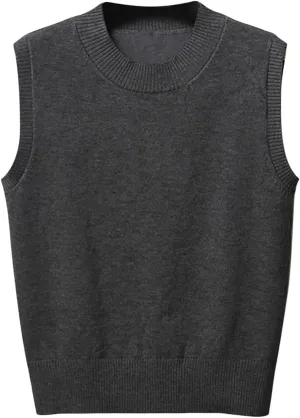 Womens Crew-Neck Knitted Sweater Vest,Sweater Vest,Pure Casual Business Dress Vest,Cable Knit Crop Tank Tops