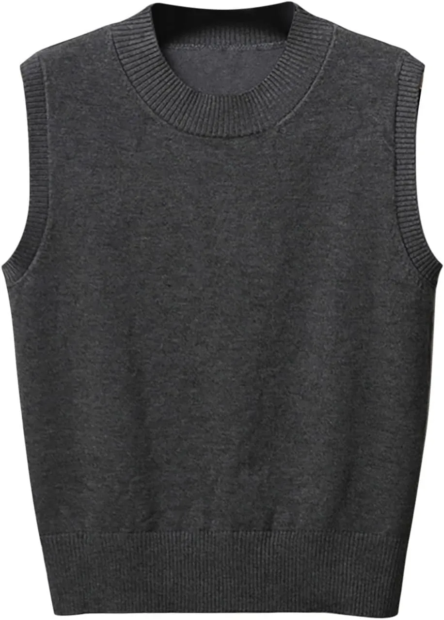 Womens Crew-Neck Knitted Sweater Vest,Sweater Vest,Pure Casual Business Dress Vest,Cable Knit Crop Tank Tops
