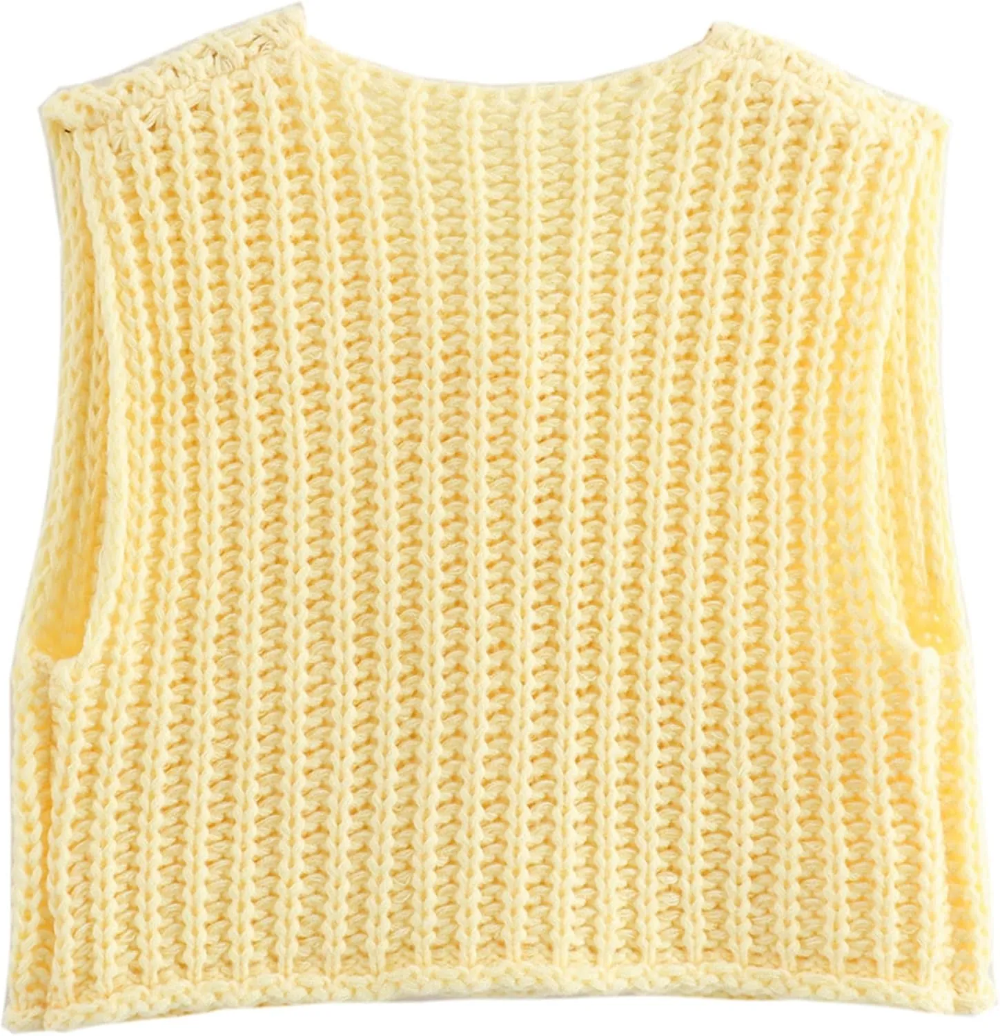 Womens Crochet Chunky Knit Sweater Vest Sleeveless Button Down Casual Cropped Knit Sweater Tops