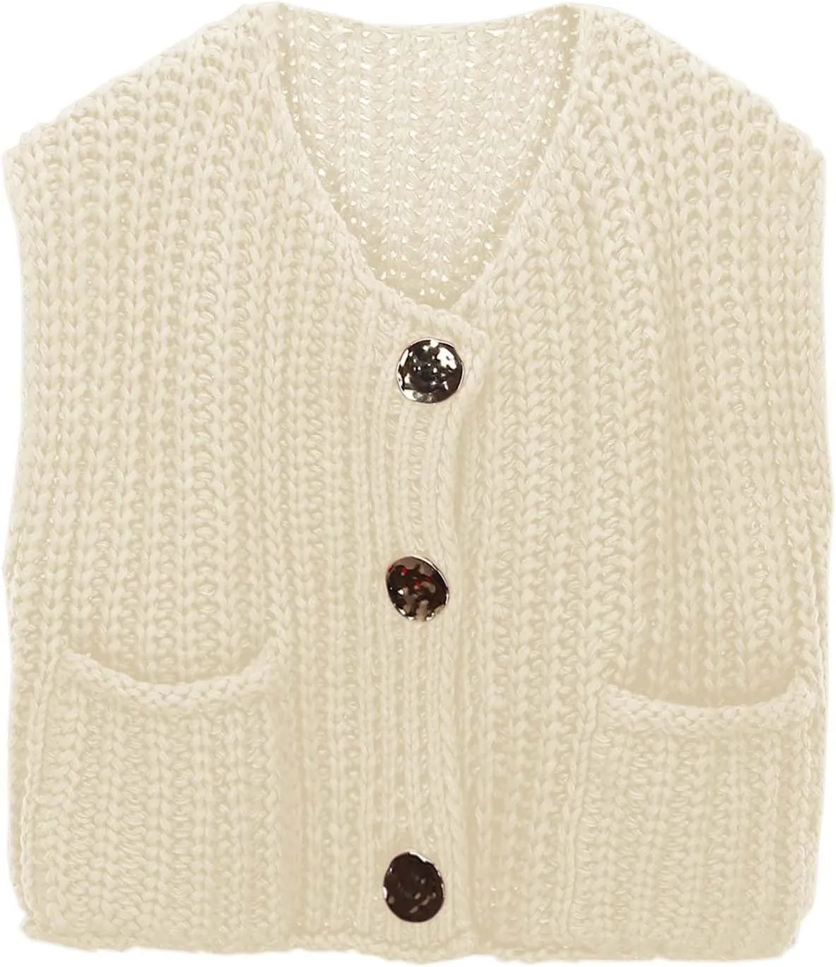 Womens Crochet Chunky Knit Tank Top Sleeveless Button Down Trendy Casual Crop Tops Cardigan Sweater Vest with Pockets