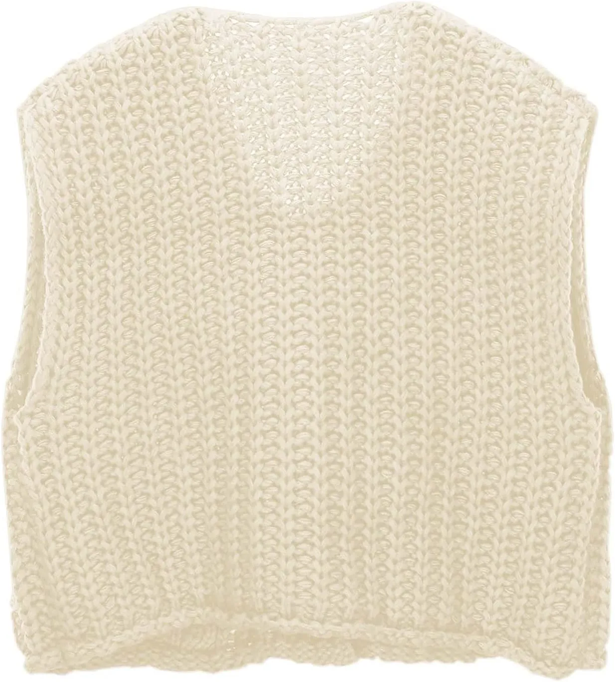 Womens Crochet Chunky Knit Tank Top Sleeveless Button Down Trendy Casual Crop Tops Cardigan Sweater Vest with Pockets
