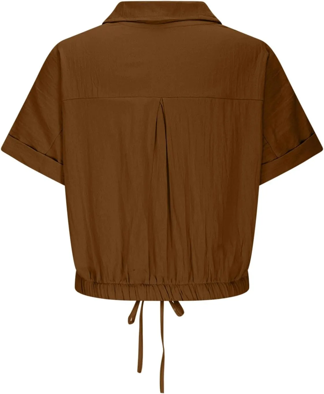 Womens Cropped Button Down Shirt Drawstring Waist Blouse Short Sleeve Casual Loose Fit Tops Summer Crop Shirts