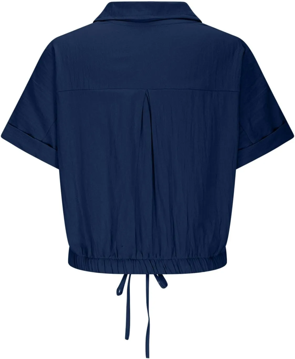 Womens Cropped Button Down Shirt Drawstring Waist Blouse Short Sleeve Casual Loose Fit Tops Summer Crop Shirts