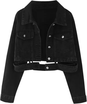 Womens Cropped Denim Jackets 2024 Trendy Button Up Shacket Fall Spring Long Sleeve Jean Coats Retro Petite Denim Coat
