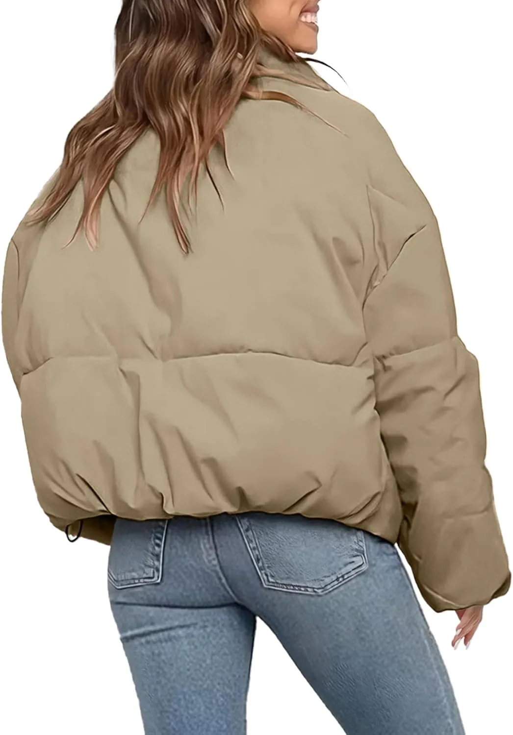 Womens Cropped Puffer Jacket Long Sleeve Winter Puffy Coat Short Warm Casual Quilted Jackets