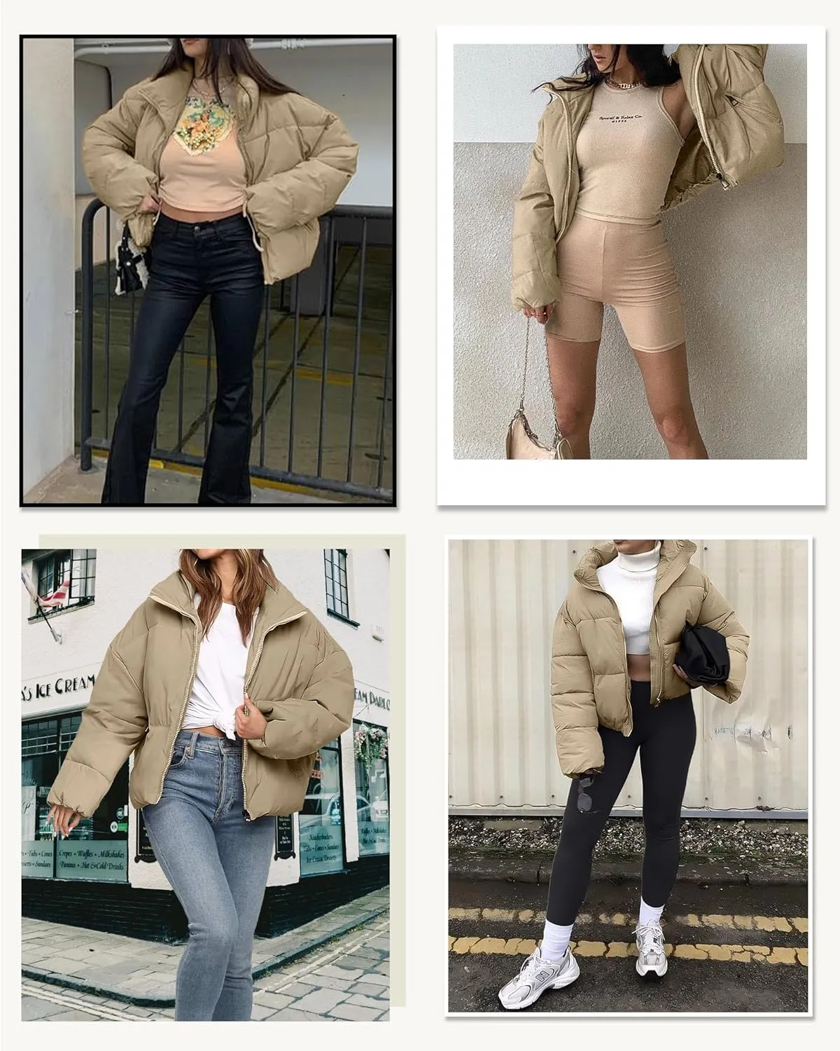Womens Cropped Puffer Jacket Long Sleeve Winter Puffy Coat Short Warm Casual Quilted Jackets