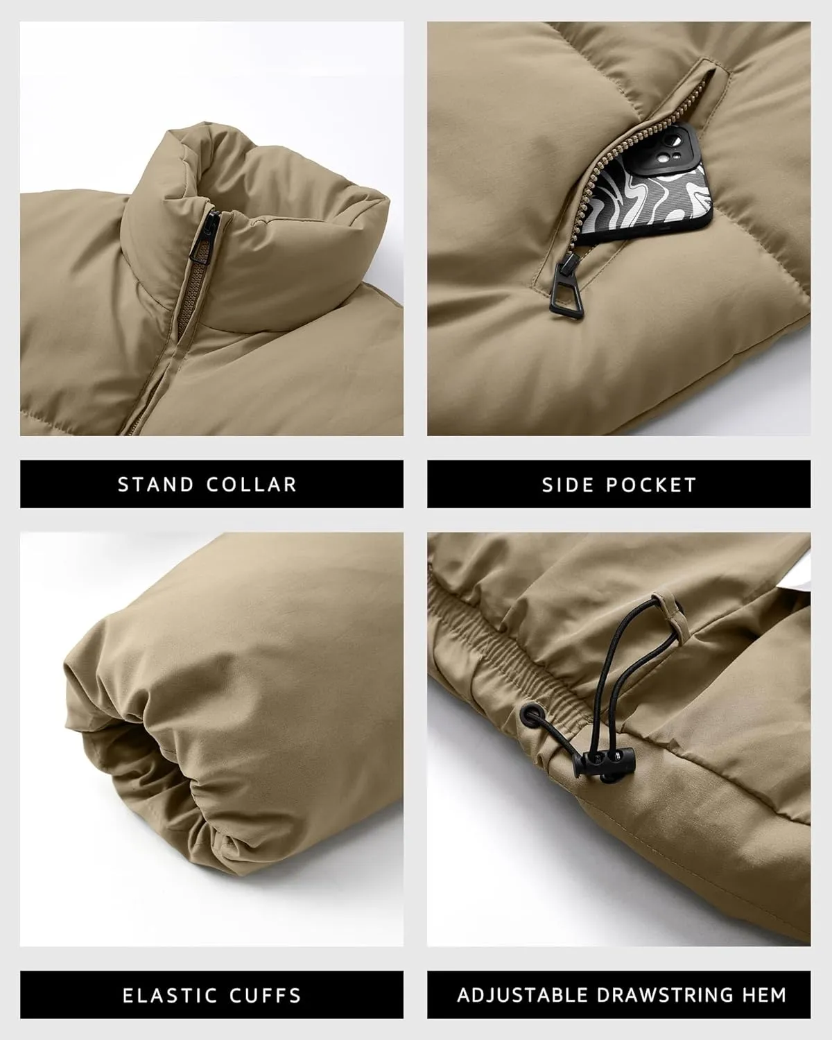 Womens Cropped Puffer Jacket Long Sleeve Winter Puffy Coat Short Warm Casual Quilted Jackets