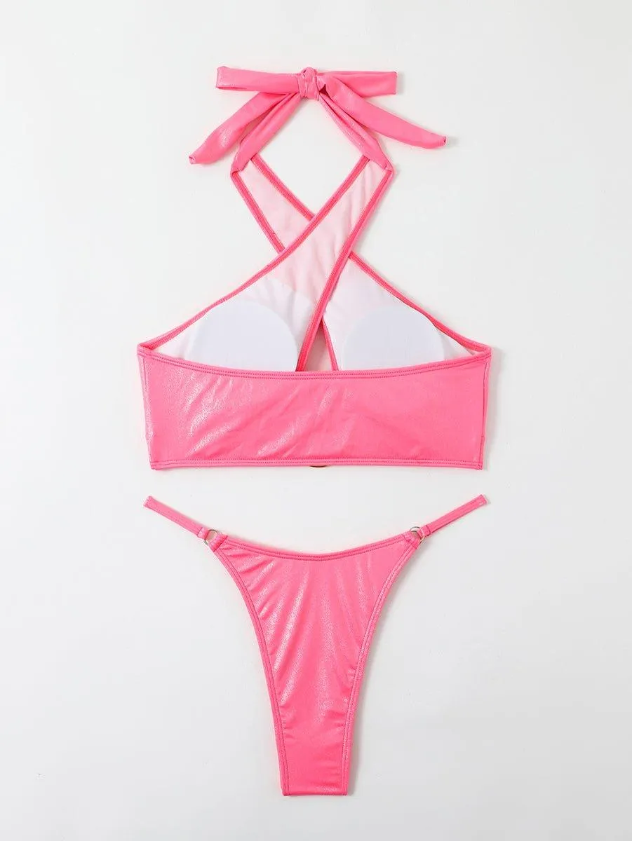 Women's Cute Pink Bikini Set - Sexy Two-Piece Swimwear for Beach & Pool