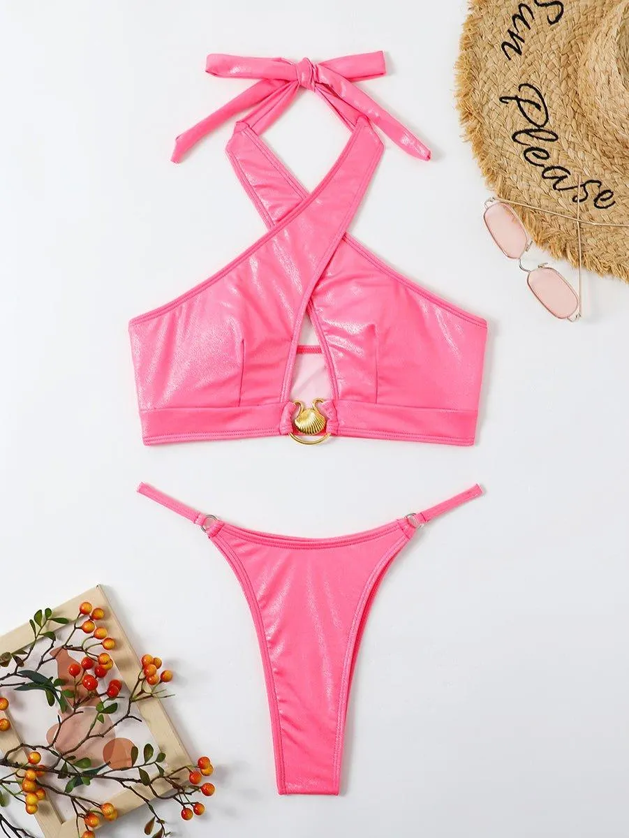 Women's Cute Pink Bikini Set - Sexy Two-Piece Swimwear for Beach & Pool