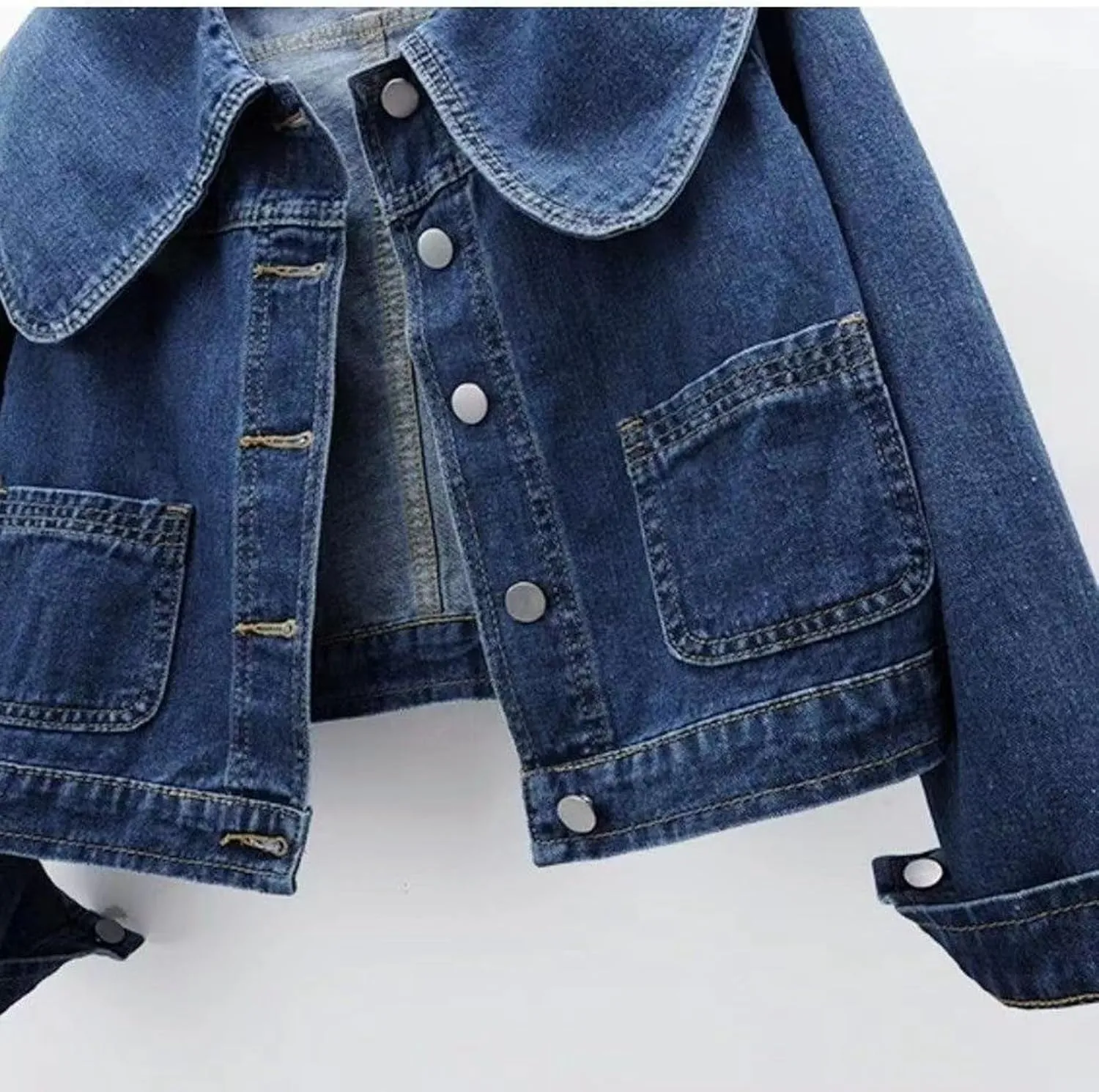 Women's Denim Jacket 3/4 Sleeve Button Down Crop Jean Jackets Casual Coats Tops with Pockets