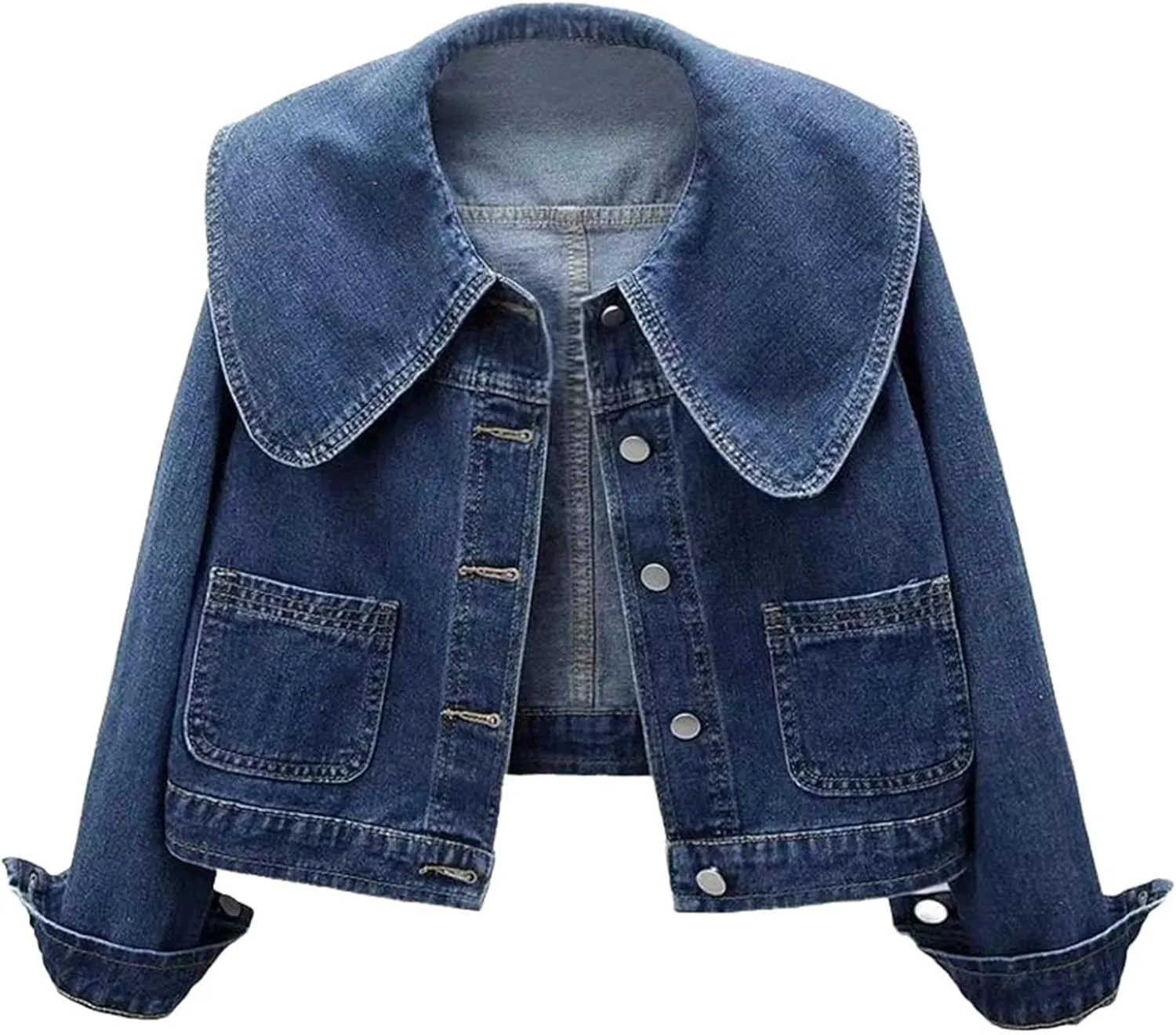 Women's Denim Jacket 3/4 Sleeve Button Down Crop Jean Jackets Casual Coats Tops with Pockets