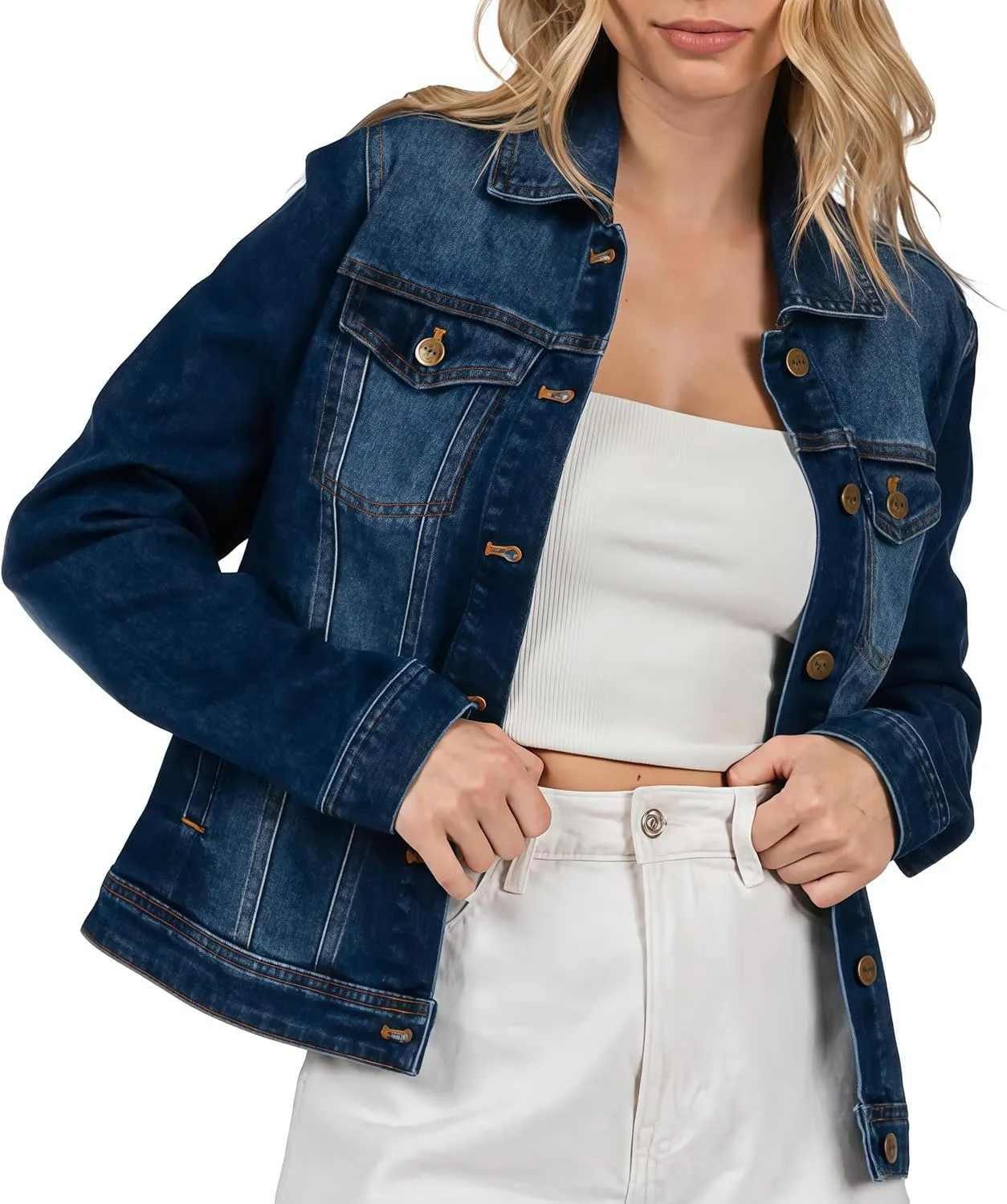 Women's Denim Jacket Classic Button Long Sleeve Denim Jacket with Pockets