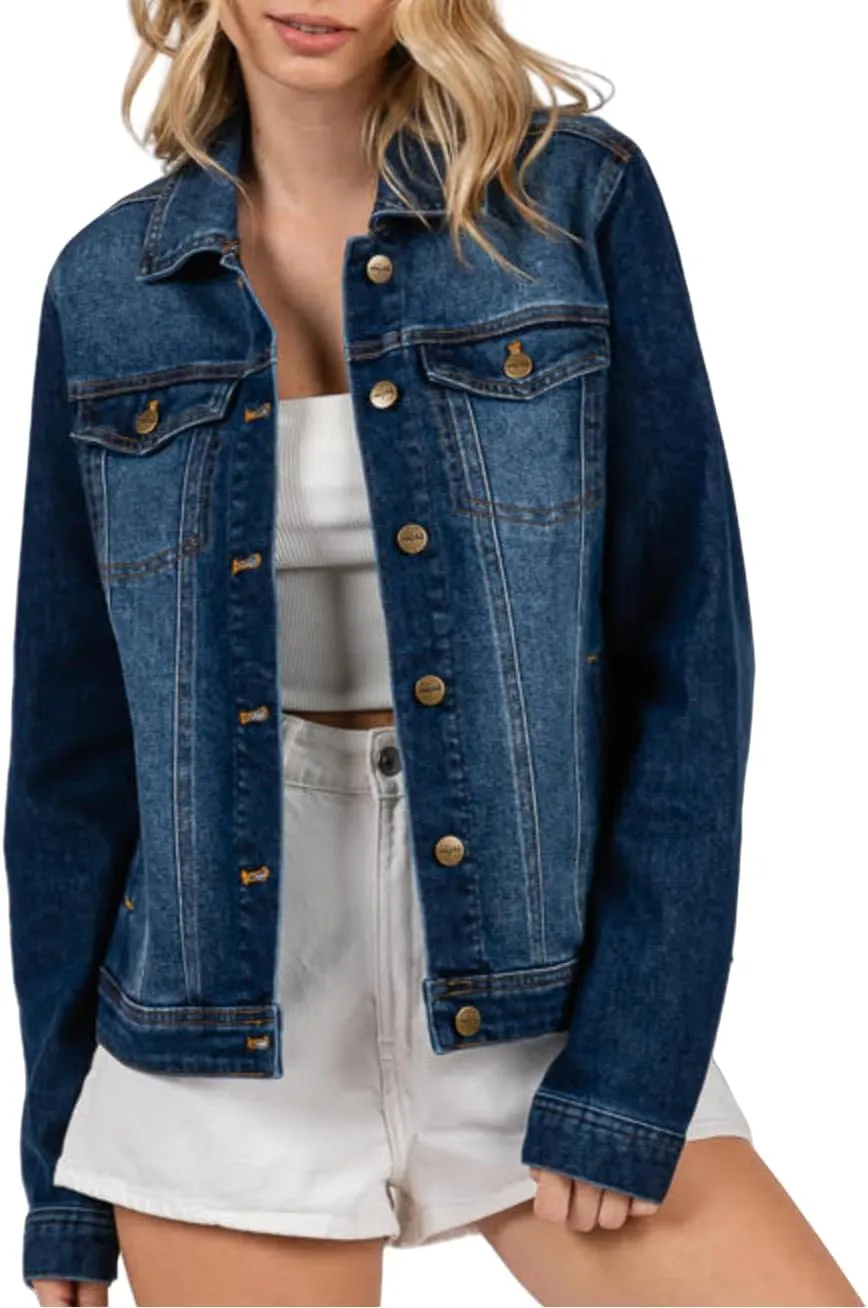 Women's Denim Jacket Classic Button Long Sleeve Denim Jacket with Pockets