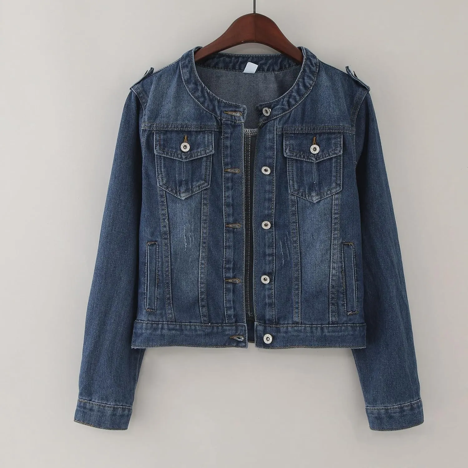 Womens Denim Jackets 2024 Trendy Button Up Shacket Fall Spring Long Sleeve Jean Coats with Pockets Fashion Denim Coat