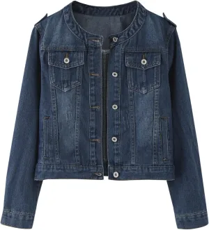 Womens Denim Jackets 2024 Trendy Button Up Shacket Fall Spring Long Sleeve Jean Coats with Pockets Fashion Denim Coat