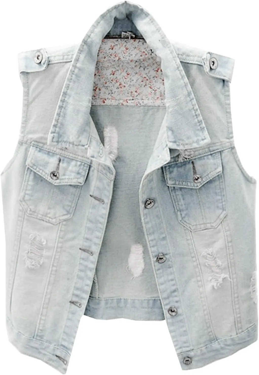 Womens Denim Vest jean vest top Button Up denim jacket Distressed Cropped jacket Sleeveless Jean Jacket