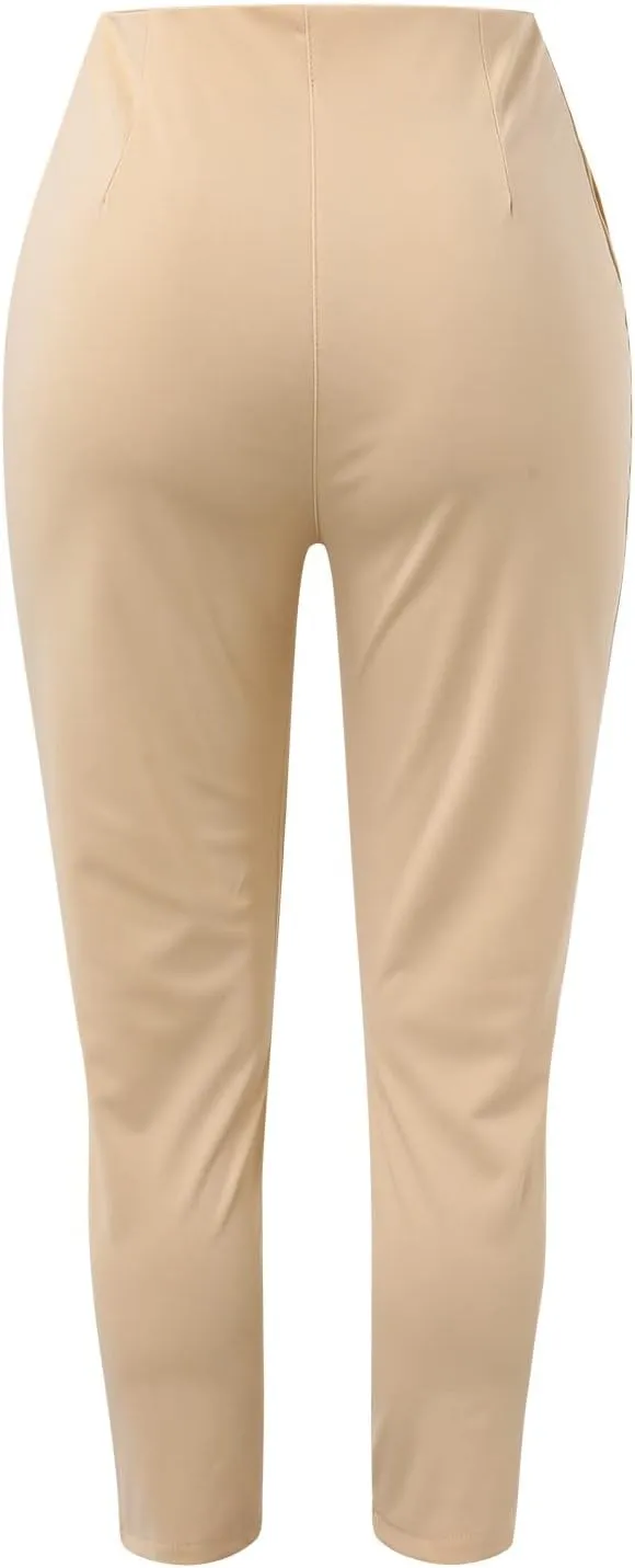 Womens Dress Pants High Waist Tummy Control Slim Fit Work Pants Zip Up Casual Dressy Business Office Trousers