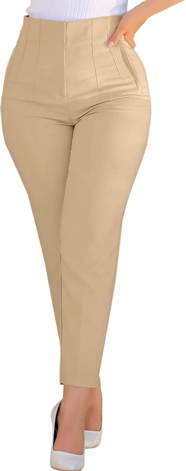 Womens Dress Pants High Waist Tummy Control Slim Fit Work Pants Zip Up Casual Dressy Business Office Trousers