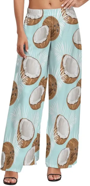 Womens Elastic High Waisted Tropical Vintage Palm Trees Palazzo Pants Casual Wide Leg Lounge Pant for Women