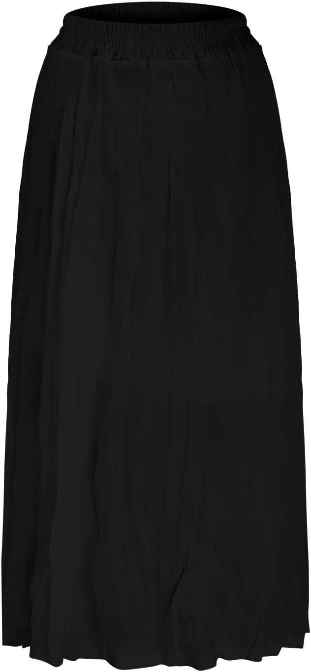 Women's Fashion Skirts High Waist Mid Length Pleated A Line Skirt Elastic Waistband Versatile Women Midi Skirts