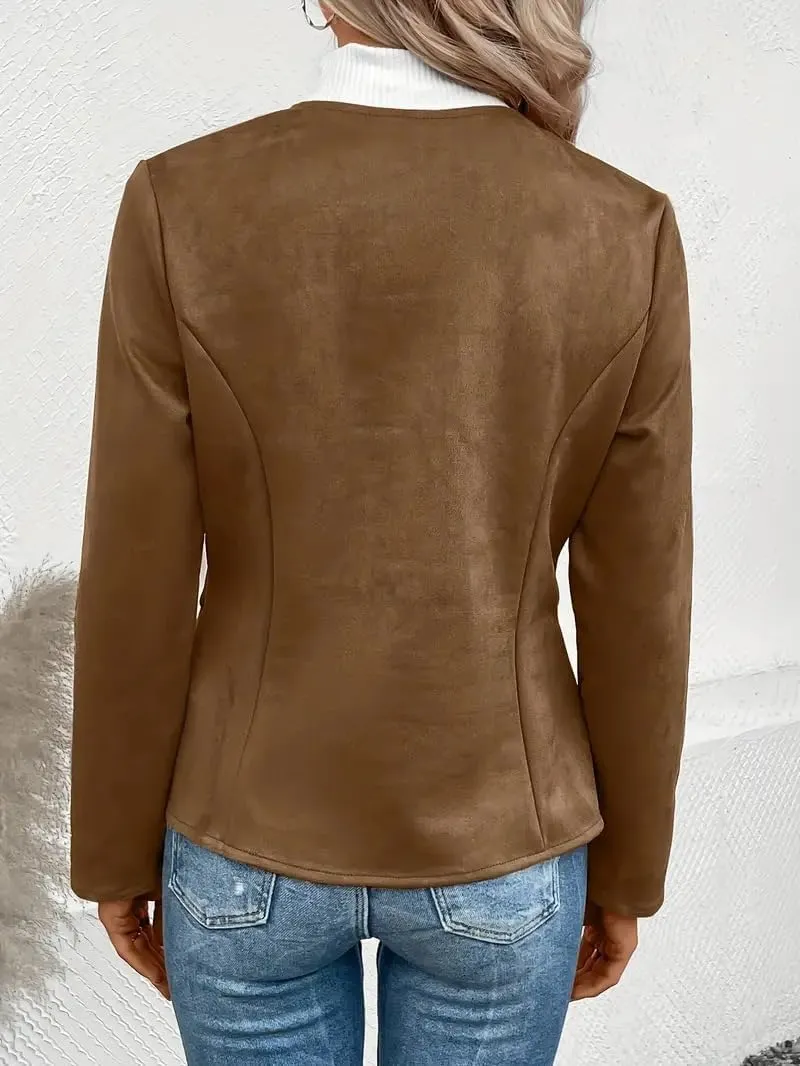 Womens Faux Fur Leather Jackets Casual Cropped Zip Up Motorcyle Jacket Lightweight Stand Collar Coats