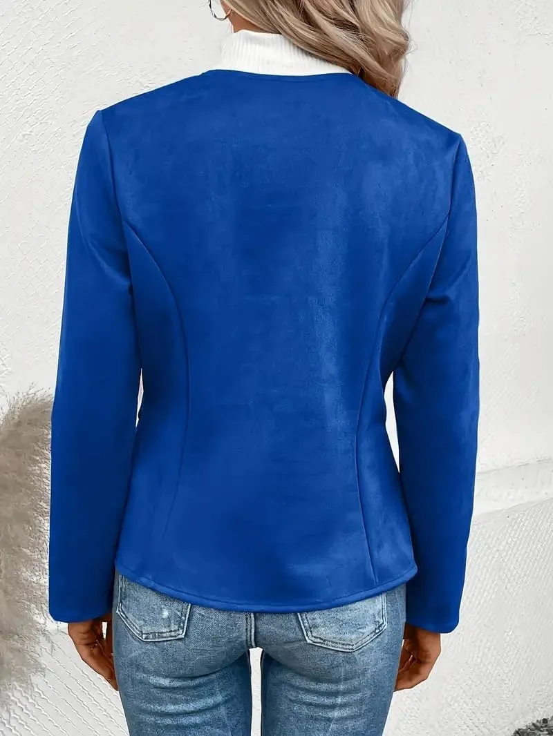 Womens Faux Fur Leather Jackets Casual Cropped Zip Up Motorcyle Jacket Lightweight Stand Collar Coats