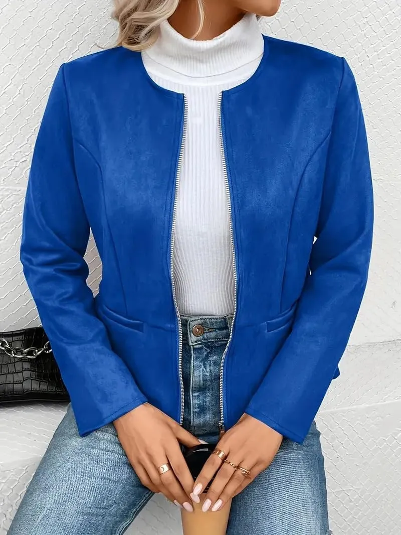 Womens Faux Fur Leather Jackets Casual Cropped Zip Up Motorcyle Jacket Lightweight Stand Collar Coats