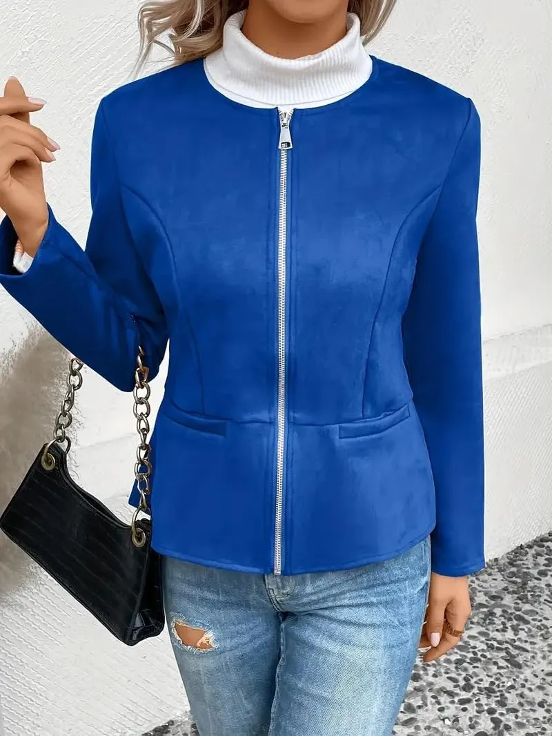 Womens Faux Fur Leather Jackets Casual Cropped Zip Up Motorcyle Jacket Lightweight Stand Collar Coats