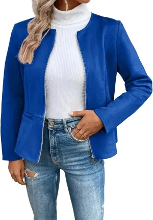 Womens Faux Fur Leather Jackets Casual Cropped Zip Up Motorcyle Jacket Lightweight Stand Collar Coats