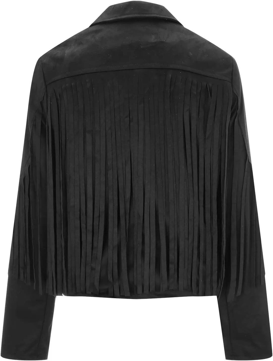 Women's Faux Suede Leather Fringe Jacket Cowgirl Crop Moto Biker Jackets Open Front Tassel Coat Tops 2024 Trendy