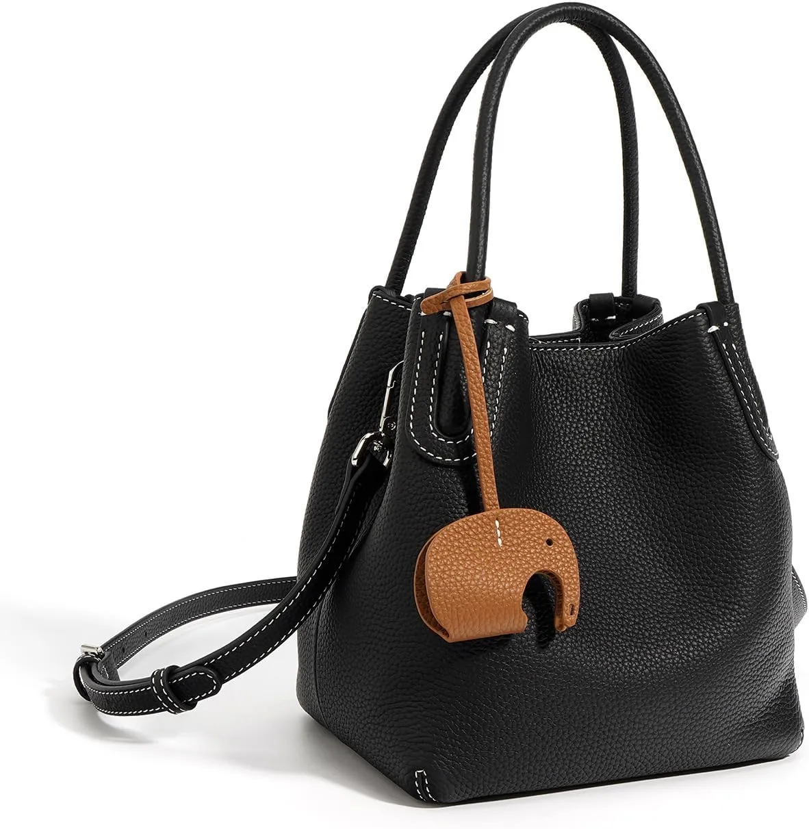 Women's Genuine Leather Design Bucket Bag Vegetable Basket, Fashionable and Versatile Shoulder Handbag