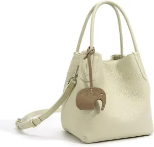 Women's Genuine Leather Design Bucket Bag Vegetable Basket, Fashionable and Versatile Shoulder Handbag