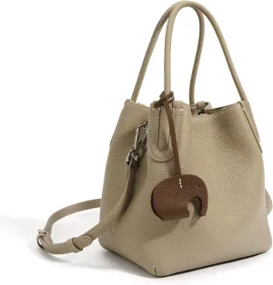 Women's Genuine Leather Design Bucket Bag Vegetable Basket, Fashionable and Versatile Shoulder Handbag